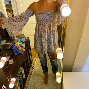 VICI Floral Off the Shoulder Bell Sleeves Top